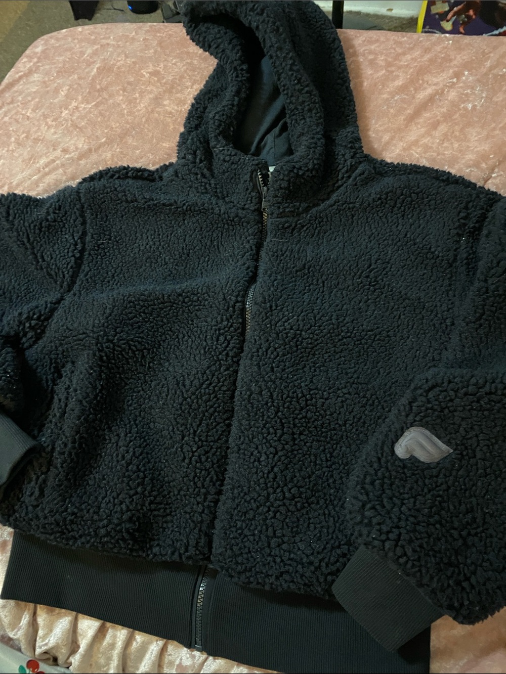 Fabletics summit teddy Black sherpa Hooded Zip Jacket